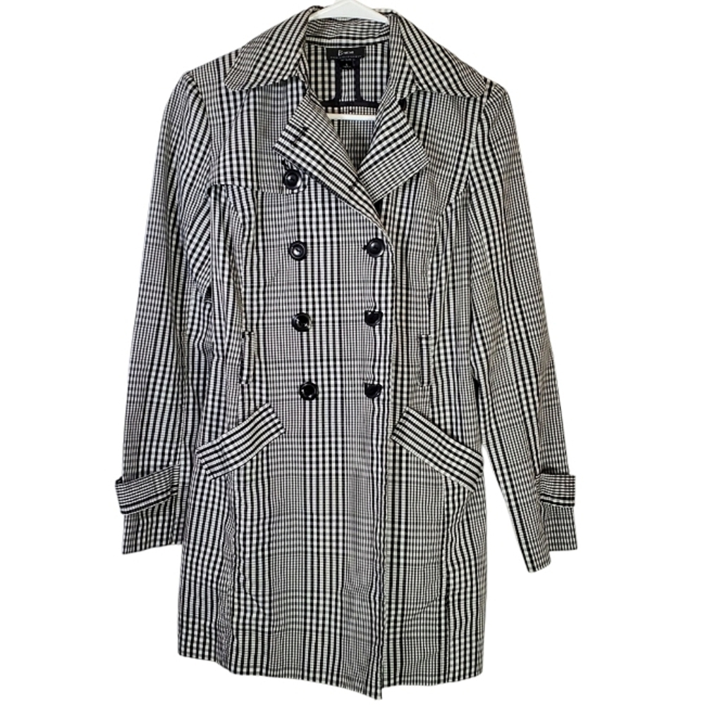 7405 * B Wear Byer California Plaid Trench Coat Black White Check Size S Y2K